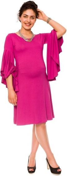 Be MaaMaa Elegantní volné těhotenské šaty Kamila - tm. růžová, vel. XL - obrázek 2