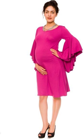 Be MaaMaa Elegantní volné těhotenské šaty Kamila - tm. růžová, vel. XL - obrázek 17
