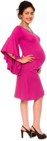 Be MaaMaa Elegantní volné těhotenské šaty Kamila - tm. růžová, vel. XL - obrázek 20