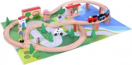 Dřevěná autodráha s podložkou ECO TOYS - 50 dílků - obrázek 1