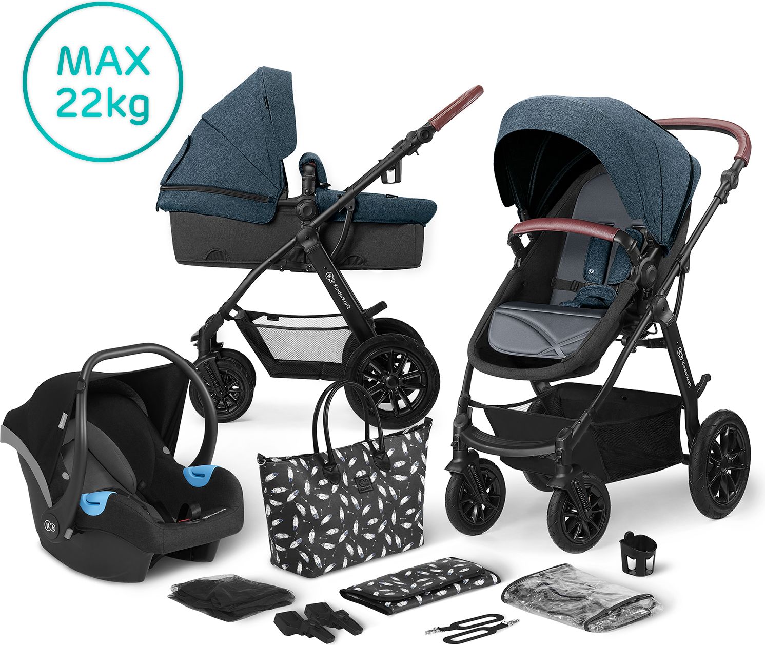 KINDERKRAFT Xmoov Kombinovaný kočárek 3v1 Denim 2020 - obrázek 1