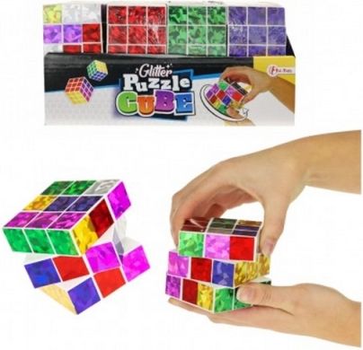 Kostka skládací hlavolam plast třpytivá 6,5x6,5cm v sáčku - obrázek 1