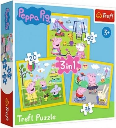 Puzzle 3v1 Prasátko Peppa/ Peppa Pig Šťastný den prasátka v krabici 28x28x6cm - obrázek 1