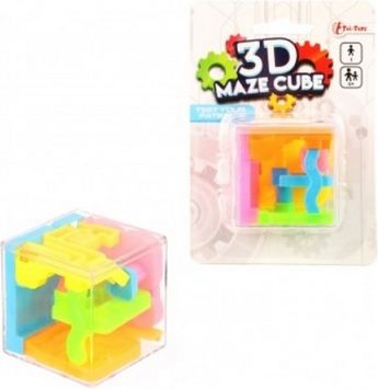 Bludiště/hlavolam 3D kostka 4,5x4,5cm na kartě - obrázek 1