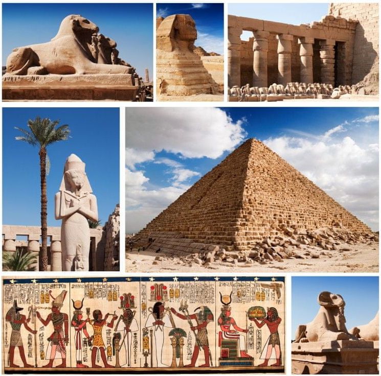 Grafika Puzzle 1500 dílků Collage Egypte, Sphinx et Pyramide Collage - obrázek 1