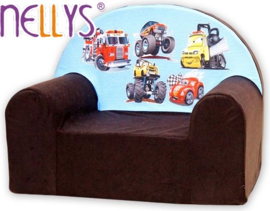 Dětské křesílko/pohovečka Nellys ® - Auta v hnědé - obrázek 1