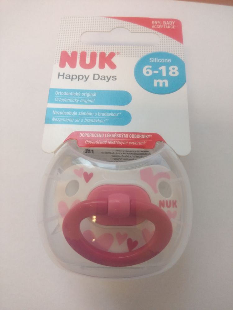 Silikonové šidítko Nuk Happy Days Pink Hearts 6-18 měsíců - obrázek 1