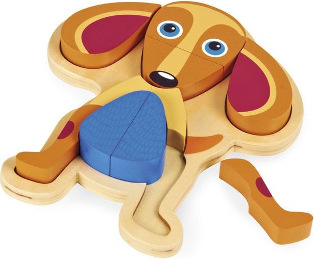 O-OOPS Happy Puzzle! - Zvířátkové dřevěné puzzle na desce 9ks pes - obrázek 1