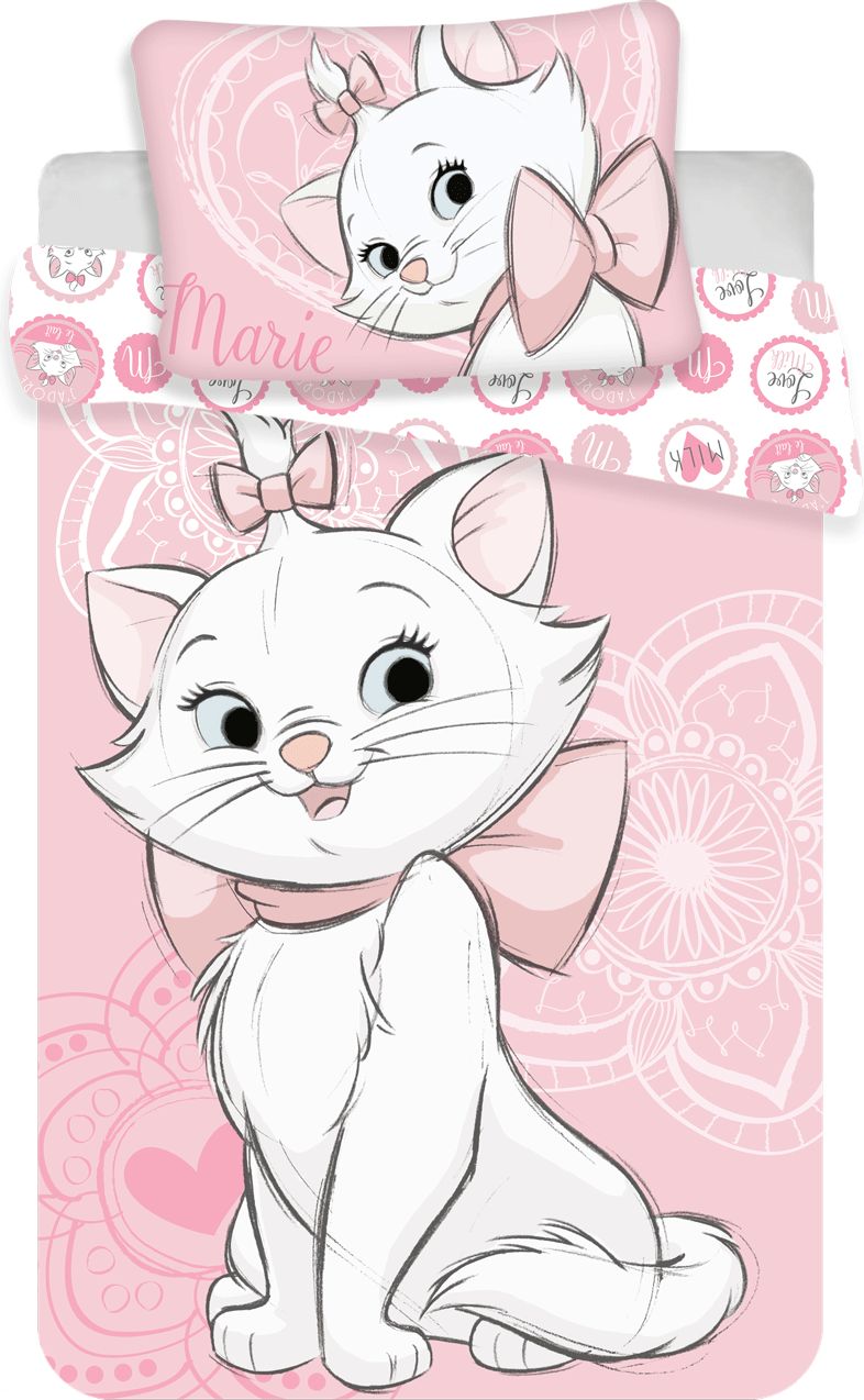 Jerry Fabrics Povlečení Marie Cat pink heart 140x200, 70x90 cm - obrázek 1
