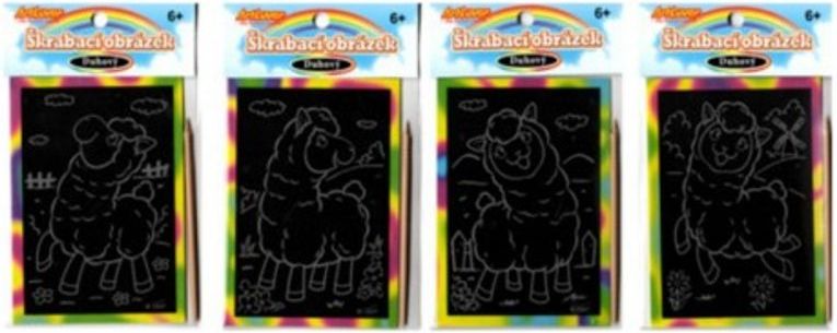 SMT Creatoys Škrabací mini obrázek duhový 8,5x12cm 4 druhy v sáčku 36ks v boxu - obrázek 1