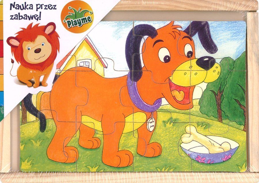 PLAYME TOP BRIGHT Dřevěné puzzle Pejsek, kočička, koník a kohoutek 4x12 dílků - obrázek 1