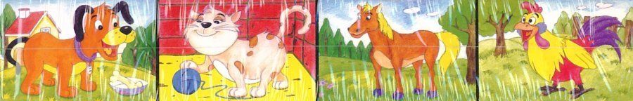 PLAYME TOP BRIGHT Dřevěné puzzle Pejsek, kočička, koník a kohoutek 4x12 dílků - obrázek 2