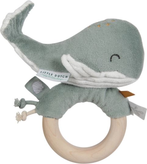 Little Dutch Chrastící velryba na dřevěném kroužku ocean mint - obrázek 1