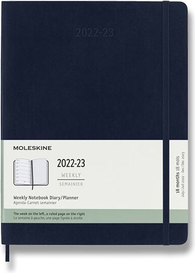 Moleskine 18měsíční diář 2022-23 - měkké desky modrý týdenní B5 - obrázek 1