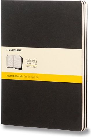 Moleskine Sešity Cahier - tvrdé desky XL, čtverečkovaný, 3 ks, černý B5, 60 listů - obrázek 1