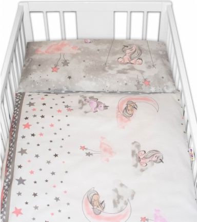 2-dílné bavlněné povlečení Baby Nellys Jednorožec - šedé - obrázek 1