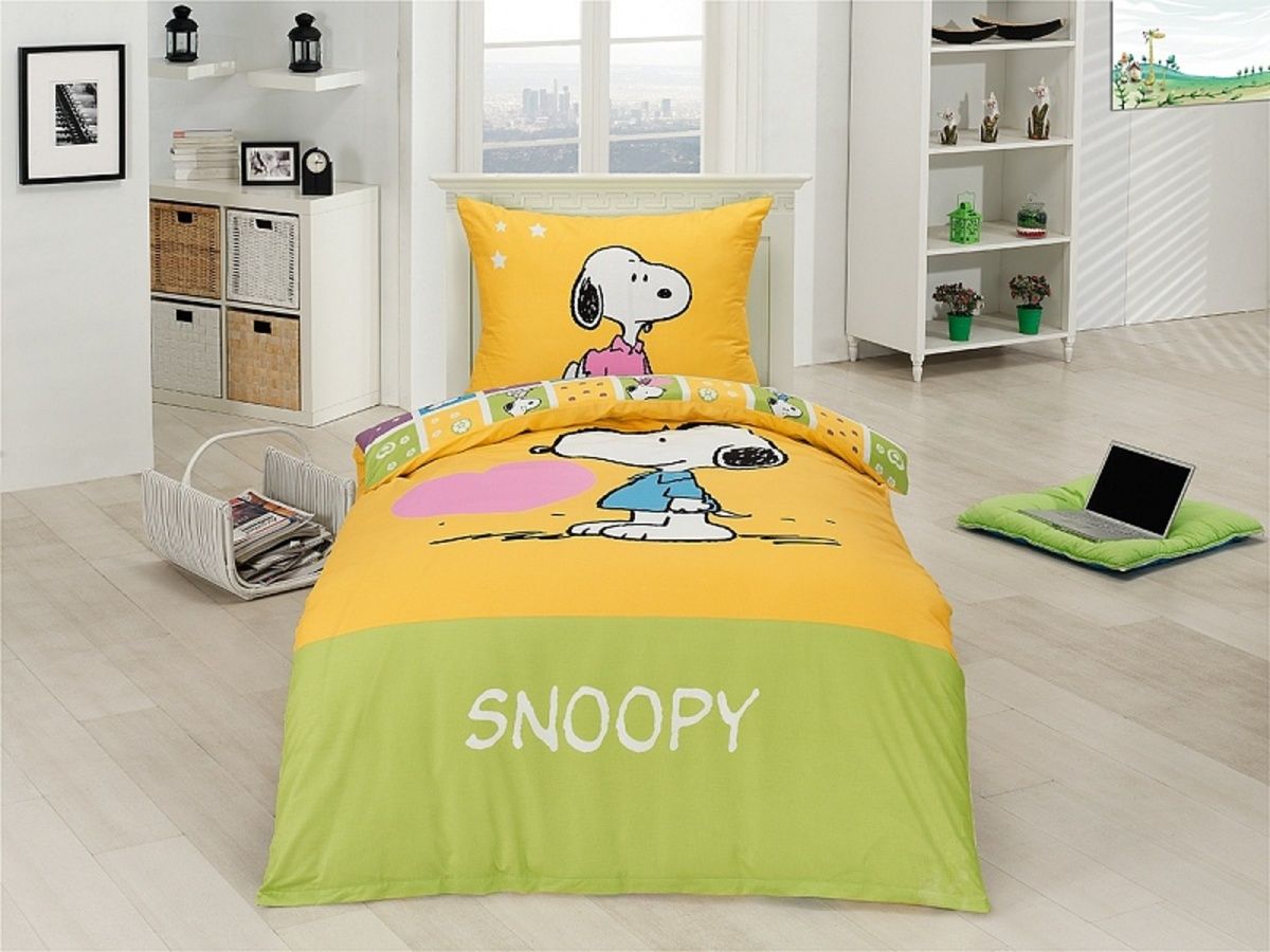 Povlečení Matějovský Snoopy buddy 200x140 cm 70x90 zelená žlutá - obrázek 1