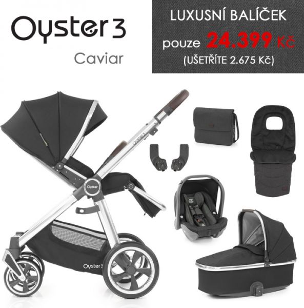 Oyster 3 Luxusní set 6 v 1 CAVIAR (MIRROR rám) kočár + hl.korba + autosedačka + adaptéry + fusak + taška - obrázek 1