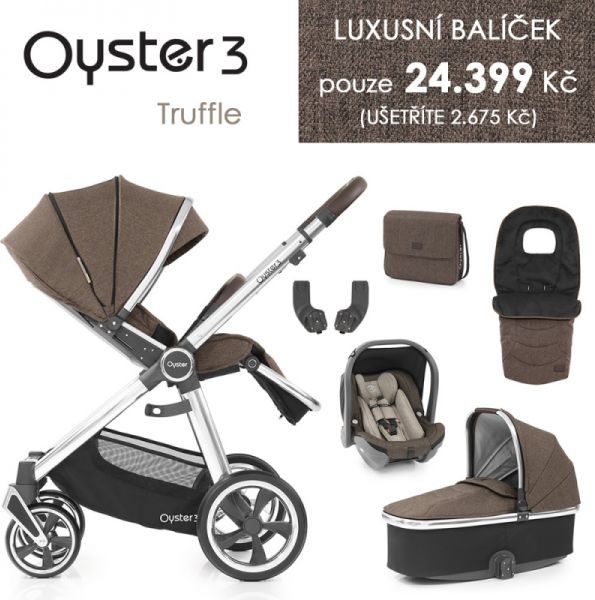 Oyster 3 Luxusní set 6 v 1 TRUFFLE (MIRROR rám) kočár + hl.korba + autosedačka + adaptéry + fusak + taška - obrázek 1