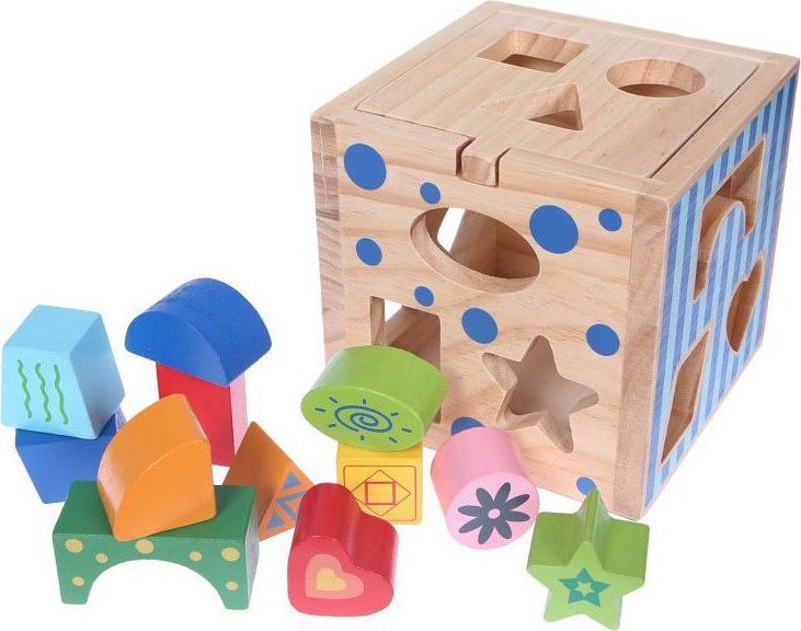 ECOTOYS Dřevěná edukační kostka, vkládačka - obrázek 1