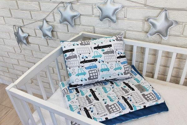 Baby Nellys 2-dílná sada do postýlky Velvet modrý, autíčka - obrázek 1