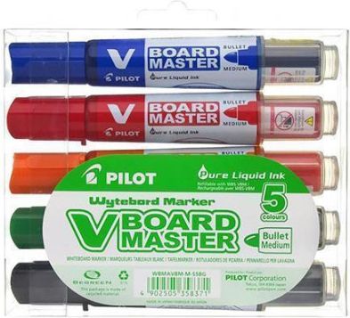 Popisovače "V-Board Master" na bílou tabuli – sada, 5 barev, kuželový hrot, 2,3 mm, PILOT, set 5 ks - obrázek 1