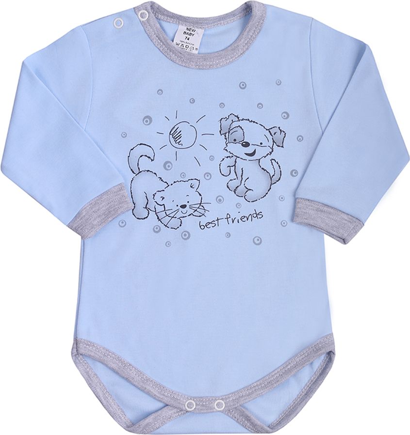 Kojenecké body s dlouhým rukávem New Baby Kamarádi modré - Kojenecké body s dlouhým rukávem New Baby Kamarádi modré - obrázek 1