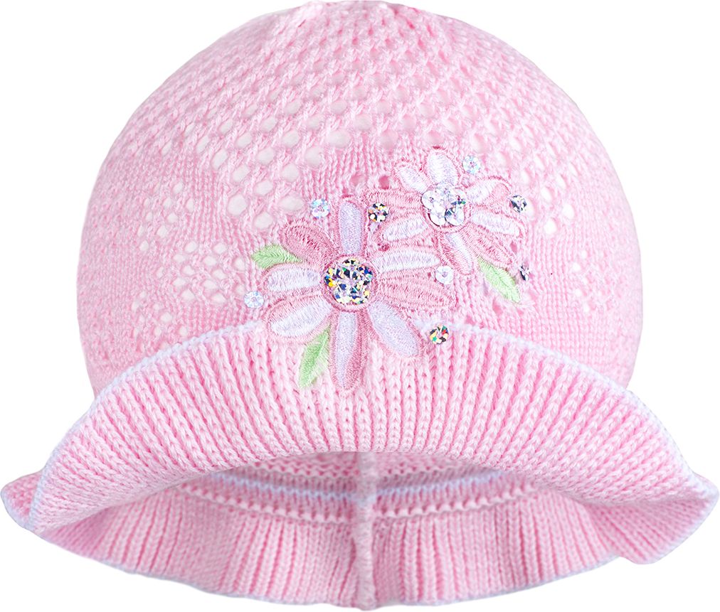 Pletený klobouček New Baby růžovo-bílý - Pletený klobouček New Baby růžovo-bílý - obrázek 1
