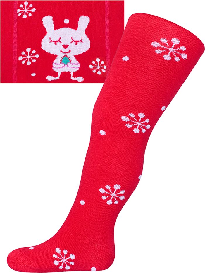 Vánoční bavlněné punčocháčky New Baby červené s vločkami a kočičkou - 92 (18-24m) - obrázek 1