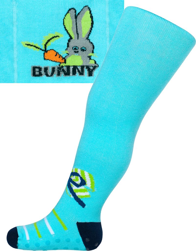 Bavlněné punčocháčky New Baby s ABS tyrkysové bunny s mašlí - 68 (4-6m) - obrázek 1