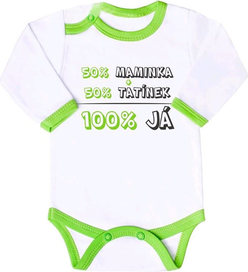 Body s potiskem New Baby 50% MAMINKA + 50% TATÍNEK - 100% JÁ zelené - 68 (4-6m) - obrázek 1