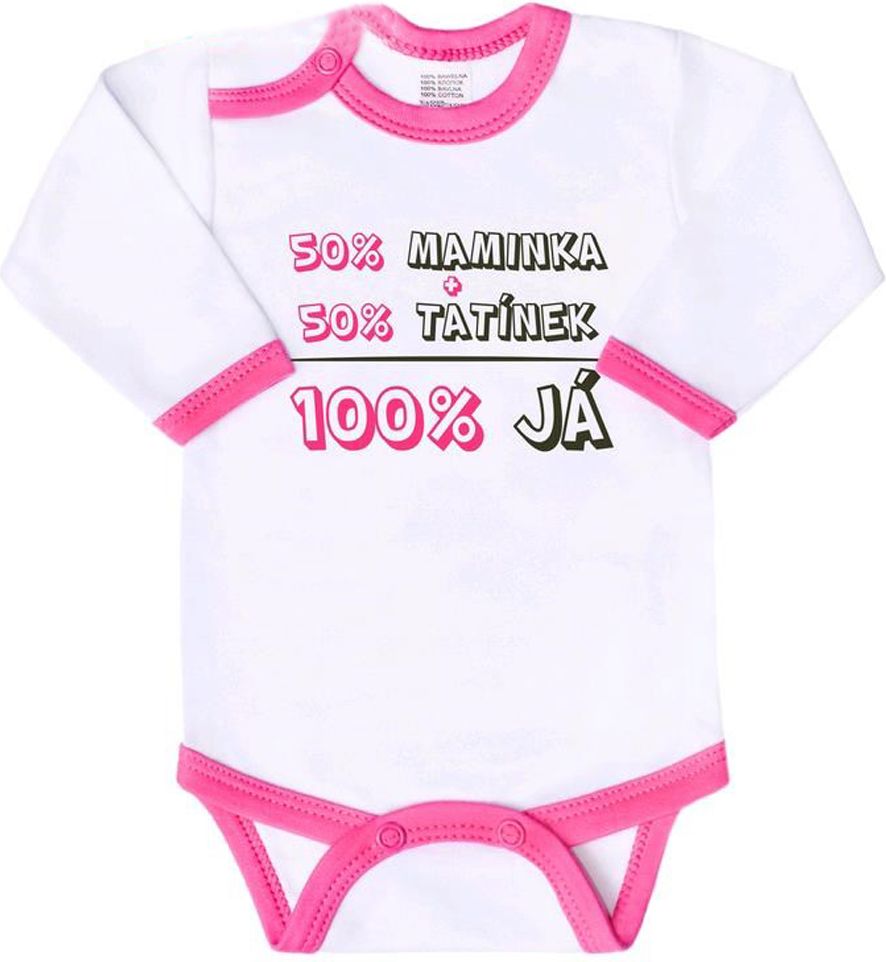 Body s potiskem New Baby 50% MAMINKA + 50% TATÍNEK - 100% JÁ růžové - 80 (9-12m) - obrázek 1