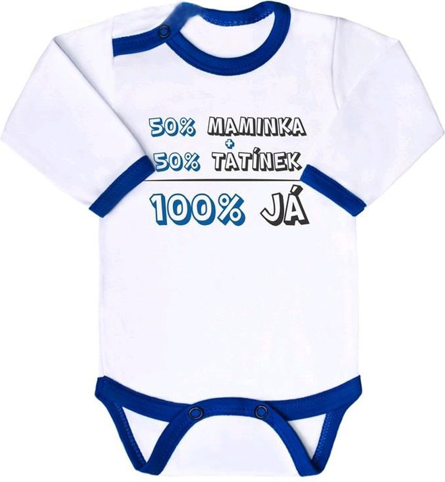 Body s potiskem New Baby 50% MAMINKA + 50% TATÍNEK - 100% JÁ modré - 80 (9-12m) - obrázek 1