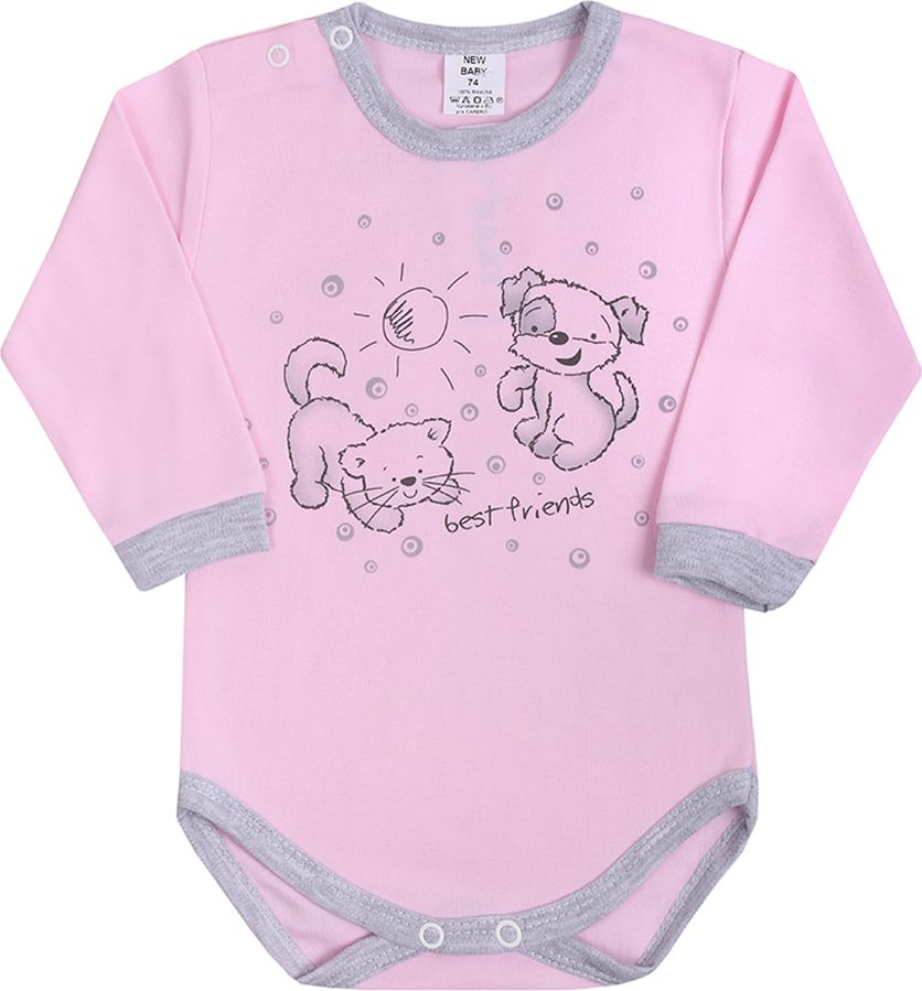 Kojenecké body s dlouhým rukávem New Baby Kamarádi růžové - Kojenecké body s dlouhým rukávem New Baby Kamarádi růžové - obrázek 1
