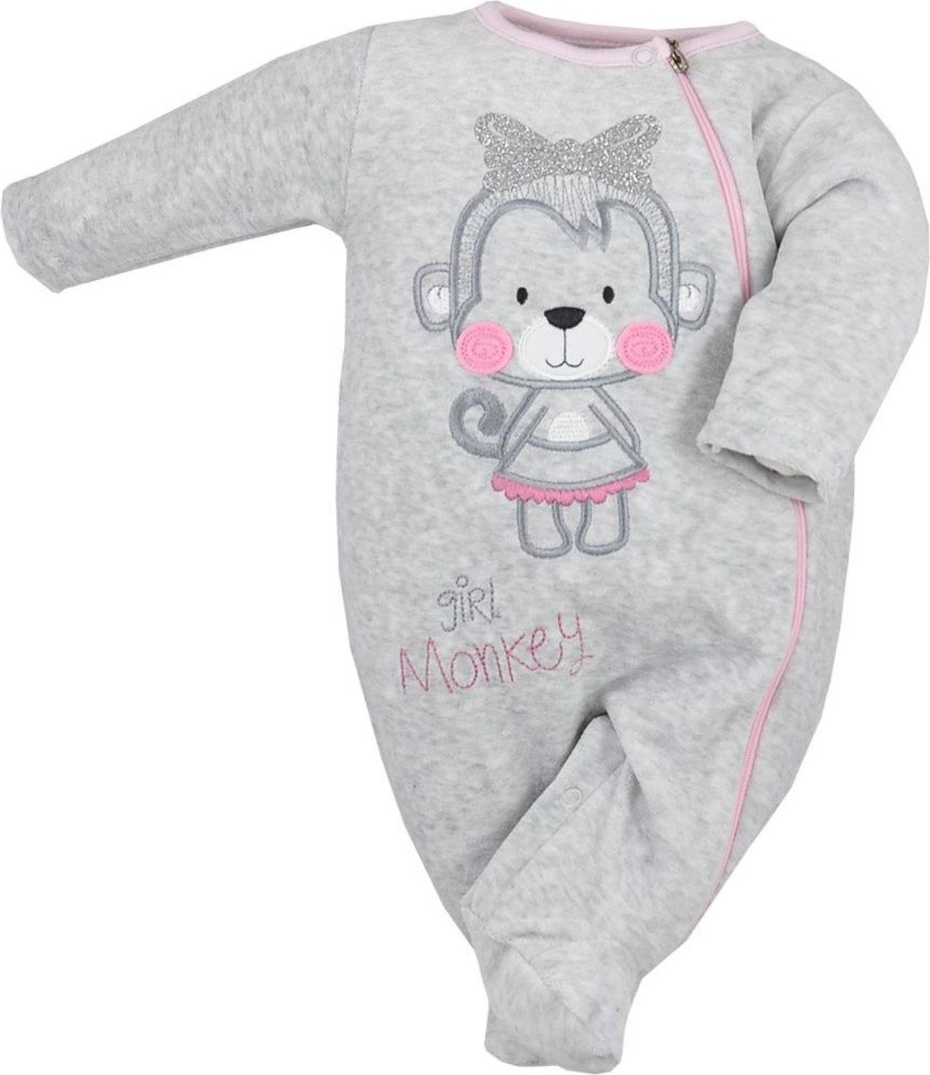 Kojenecký semiškový overal Koala Monkey šedo-růžový - Kojenecký semiškový overal Koala Monkey šedo-růžový - obrázek 1