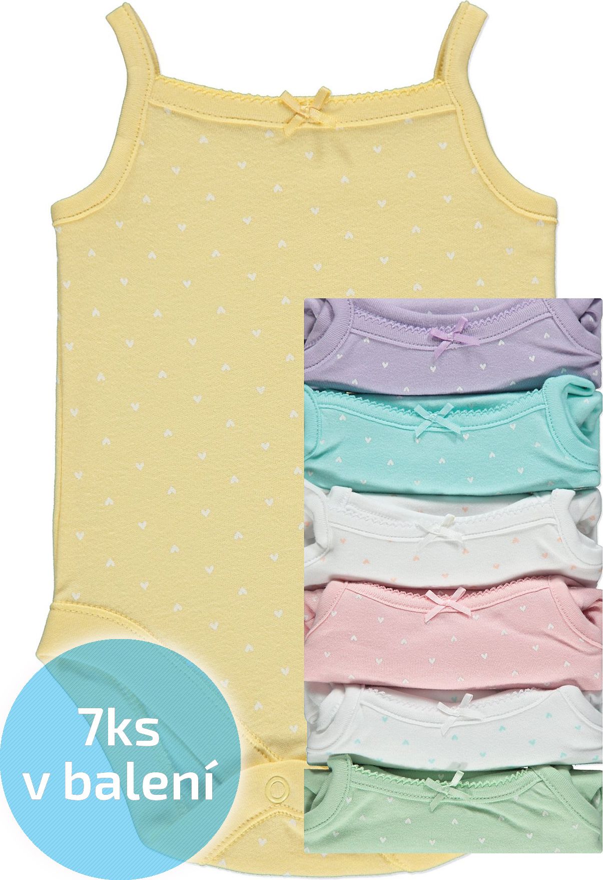 Kojenecké body GEORGE, 7ks v balení, vzor srdíčka Velikost: 56 - 62cm (0 - 3 měsíce) - obrázek 1