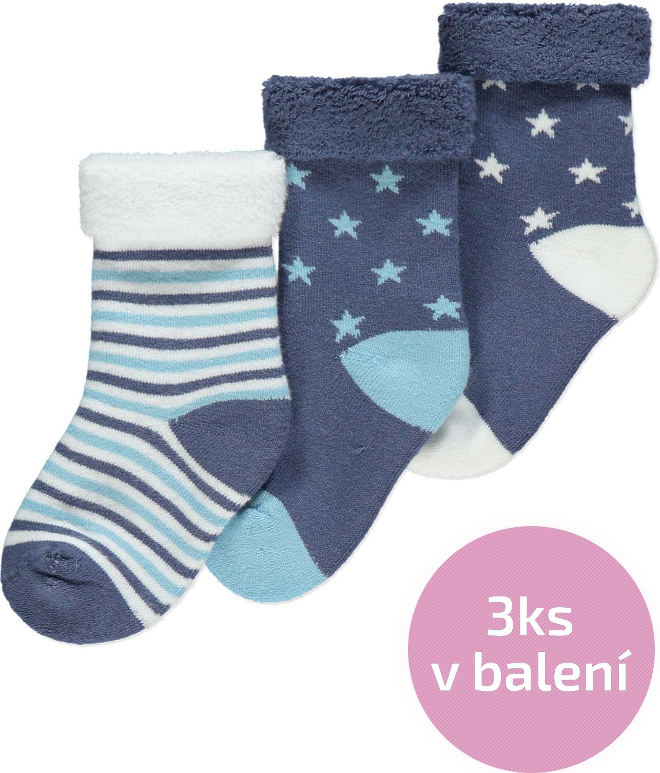 Kojenecké ponožky GEORGE, 3ks v balení, modré, motiv hvězdičky Velikost: EU 19 - 22.5 (1 - 2 roky) - obrázek 1