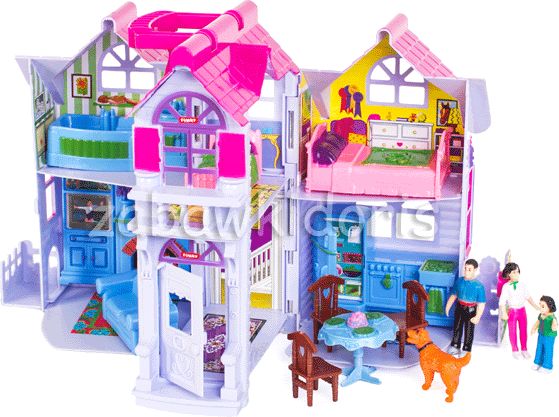 Mamido Domeček pro panenky + nábytek Country House růžový F611 - obrázek 1