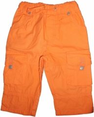Kalhoty kojenecké plátno - KAPSIČKY oranžové - vel.68 - obrázek 1