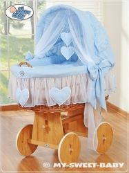 Koš proutěný přírodní s boudičkou a výbavou - SRDÍČKA modrý - My Sweet Baby - obrázek 1