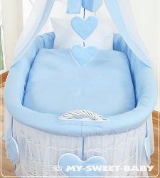 Koš proutěný přírodní s boudičkou a výbavou - SRDÍČKA modrý - My Sweet Baby - obrázek 2