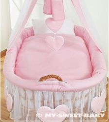 Koš proutěný přírodní s boudičkou a výbavou - SRDÍČKA růžový - My Sweet Baby - obrázek 2