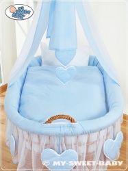 Koš proutěný přírodní s NEBESY a výbavou - SRDÍČKA modrá - My Sweet Baby - obrázek 2