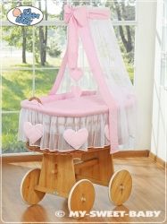 Koš proutěný přírodní s NEBESY a výbavou - SRDÍČKA růžová  - My Sweet Baby - obrázek 1