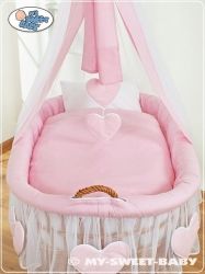 Koš proutěný přírodní s NEBESY a výbavou - SRDÍČKA růžová  - My Sweet Baby - obrázek 2