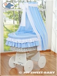 Koš proutěný bílý s NEBESY a výbavou - KANÝRKY modrý - My Sweet Baby - obrázek 1
