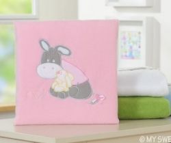 Deka dětská fleece - OSLÍK LUKY růžová - 72x100cm - obrázek 1