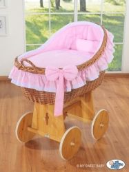 Koš proutěný přírodní - CARINA s růžovou výbavou - My Sweet Baby - obrázek 1