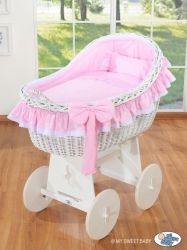 Koš proutěný bílý - CARINA s růžovou výbavou - My Sweet Baby - obrázek 1