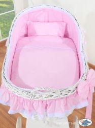 Koš proutěný bílý - CARINA s růžovou výbavou - My Sweet Baby - obrázek 2